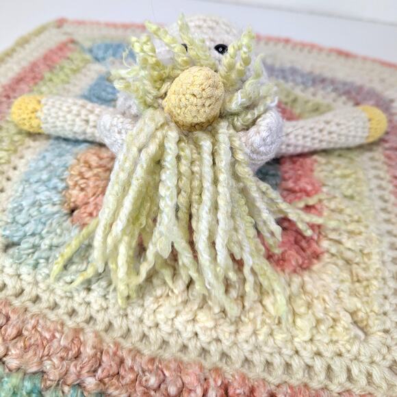 Crochet Unicorn Lovey Security Blanket Handmade Pastel Rainbow Baby Plush 16" - Picture 5 of 11
